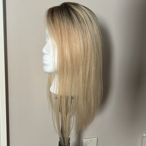 100% human hair, remy hair, brunette rooted blond hair topper